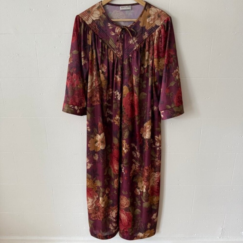 Vanity Fair | Floral Night Dress Longline Zip Front Vintage Nightgown | Large